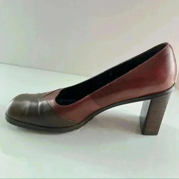LUCA FERRI VINTAGE LEATHER BLOCK HEEL SQUARE TOE BROWN  BURGUNDY SHOES SIZE 9M - Picture 6 of 13